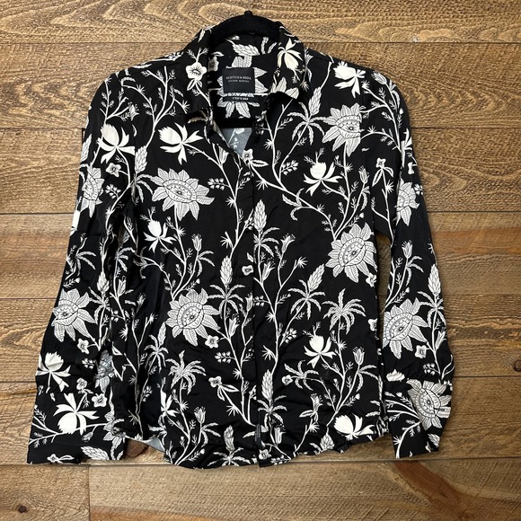 Scotch & Soda Floral Button Down Shirt Black Collared Long Sleeve Size XS - Picture 5 of 10